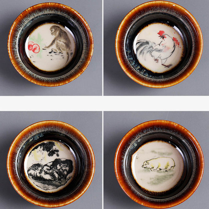 Buddha Stones 12 Chinese Zodiac Pattern Ceramic Teacup Kung Fu Jian Chinese Zhan Tea Cup 73ml - image 22