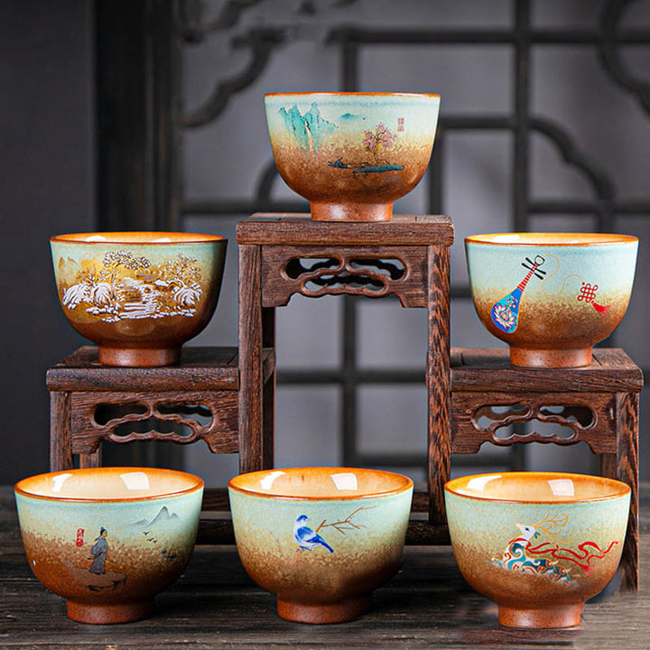 Buddha Stones Colorful Deer Pipa Snow Plum Blossoms Mountains Rivers Bird Ceramic Teacup Kung Fu Tea Cup Bowl - image 25