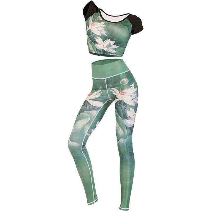 Buddha Stones 2Pcs Lotus Phoenix Spring Flowers Peacock Print Top Pants Sports Fitness Yoga Women's Yoga Sets - image 4