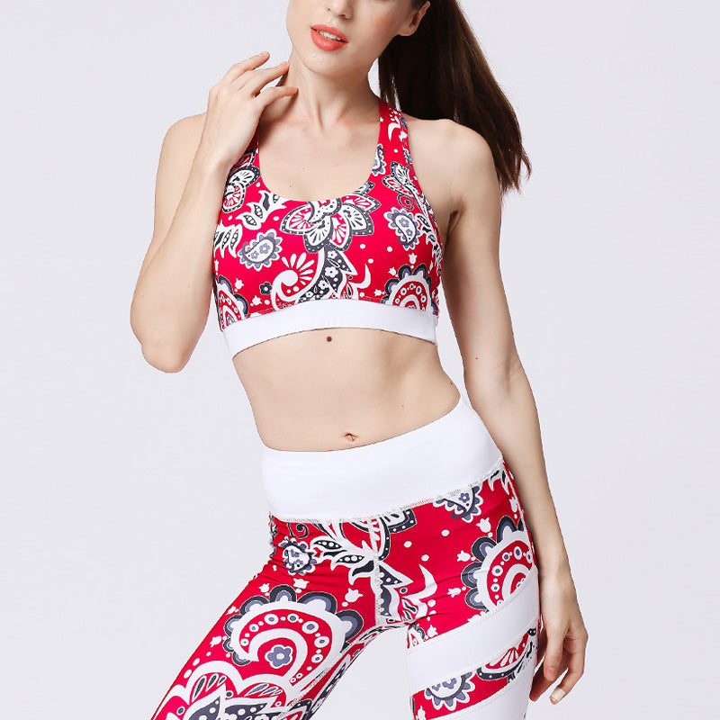Buddha Stones 2Pcs Sunflower Flowers Leaves Print Top Pants Sports Fitness Yoga Women's Yoga Sets - Red Sunflower - US8-10，UK/AU12-14，EU40-42 (XL)  - image 0
