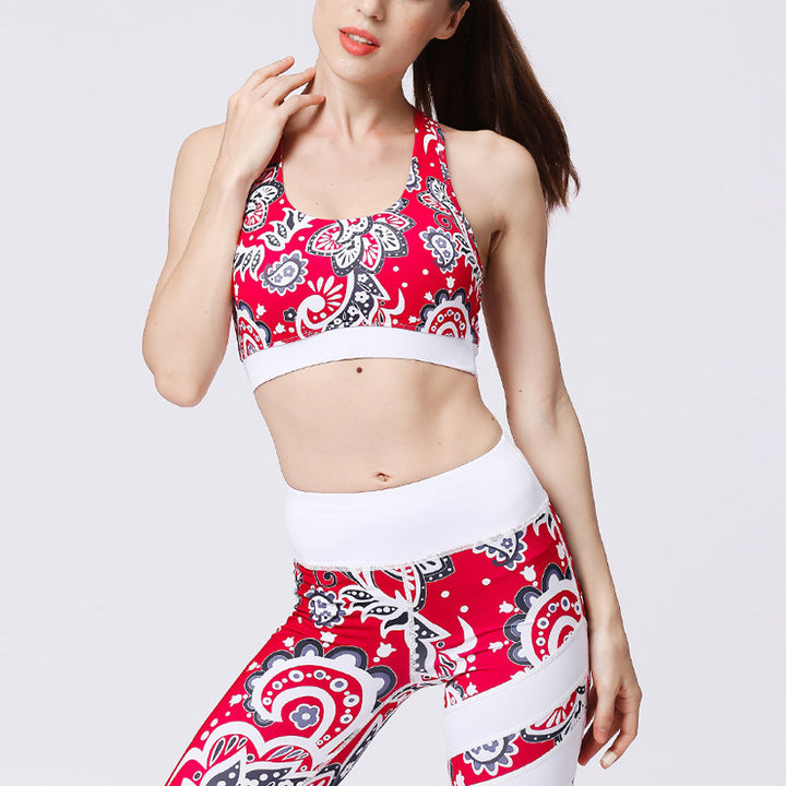 Buddha Stones 2Pcs Sunflower Flowers Leaves Print Top Pants Sports Fitness Yoga Women's Yoga Sets - Red Sunflower - US8-10，UK/AU12-14，EU40-42 (XL)  - image 0