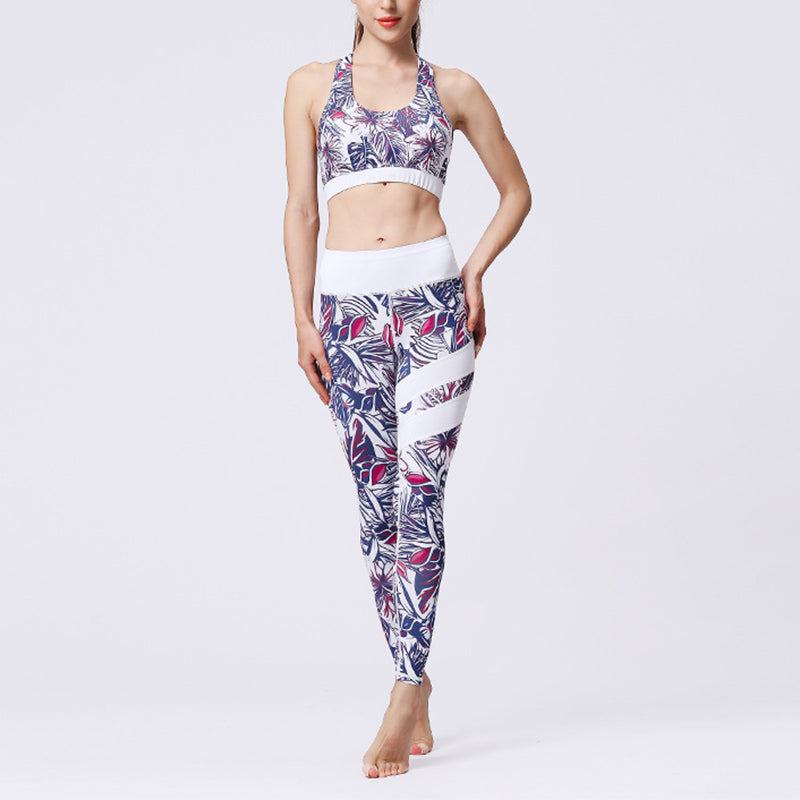 Buddha Stones 2Pcs Sunflower Flowers Leaves Print Top Pants Sports Fitness Yoga Women's Yoga Sets - Purple Flower White - US8-10，UK/AU12-14，EU40-42 (XL)  - image 49