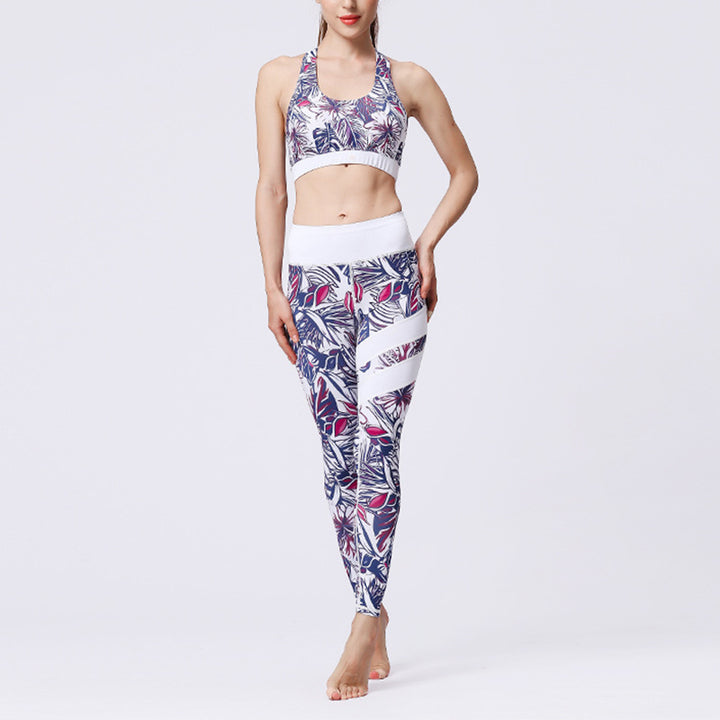 Buddha Stones 2Pcs Sunflower Flowers Leaves Print Top Pants Sports Fitness Yoga Women's Yoga Sets - Purple Flower White - US8-10，UK/AU12-14，EU40-42 (XL)  - image 49