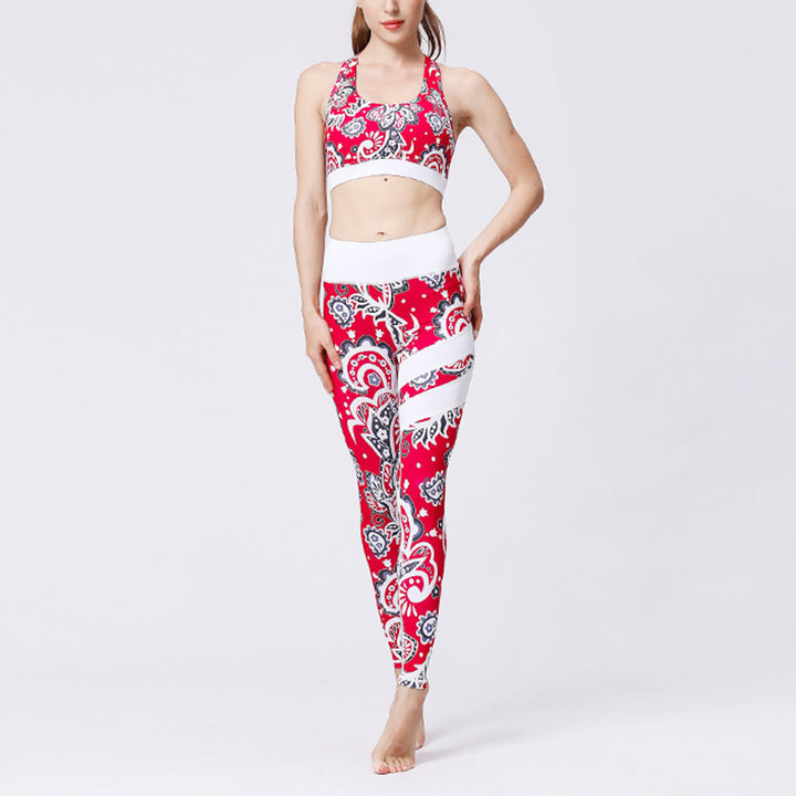 Buddha Stones 2Pcs Sunflower Flowers Leaves Print Top Pants Sports Fitness Yoga Women's Yoga Sets - image 1