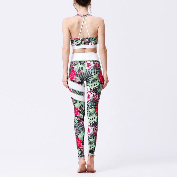 Buddha Stones 2Pcs Sunflower Flowers Leaves Print Top Pants Sports Fitness Yoga Women's Yoga Sets - image 7