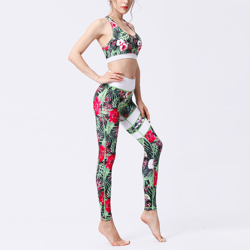 Buddha Stones 2Pcs Sunflower Flowers Leaves Print Top Pants Sports Fitness Yoga Women's Yoga Sets - image 6