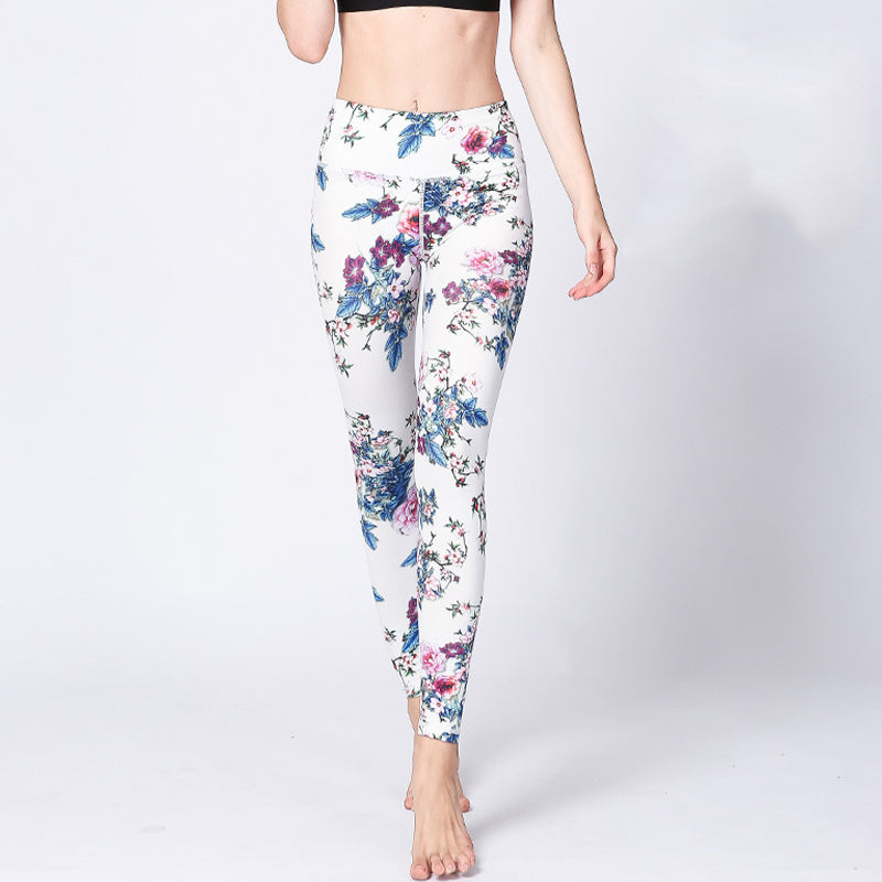 Buddha Stones Pink Flower White Colorful Ink White Print Leggings Sports Fitness Yoga Women's Pants - image 1