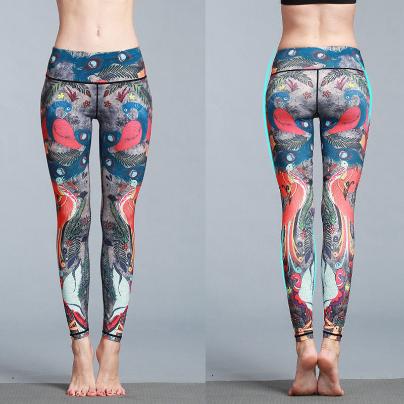 Buddha Stones Red Blue Peacock Feather Print Pants Sports Fitness Yoga Leggings Women's Yoga Pants - image 3
