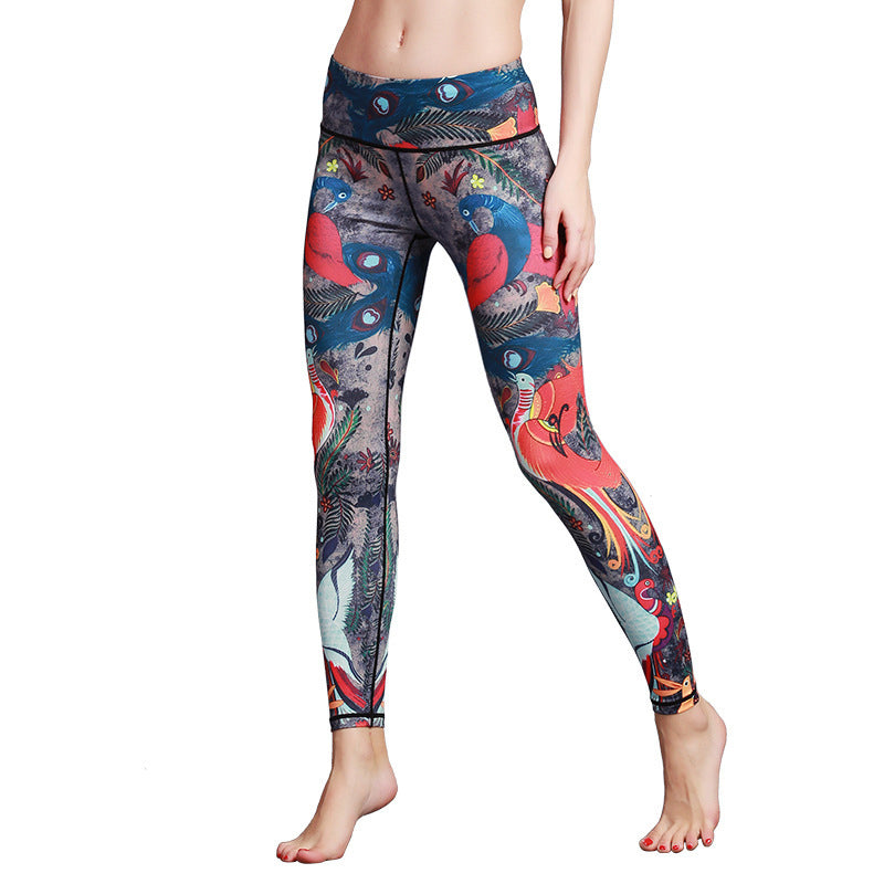 Buddha Stones Red Blue Peacock Feather Print Pants Sports Fitness Yoga Leggings Women's Yoga Pants - image 5
