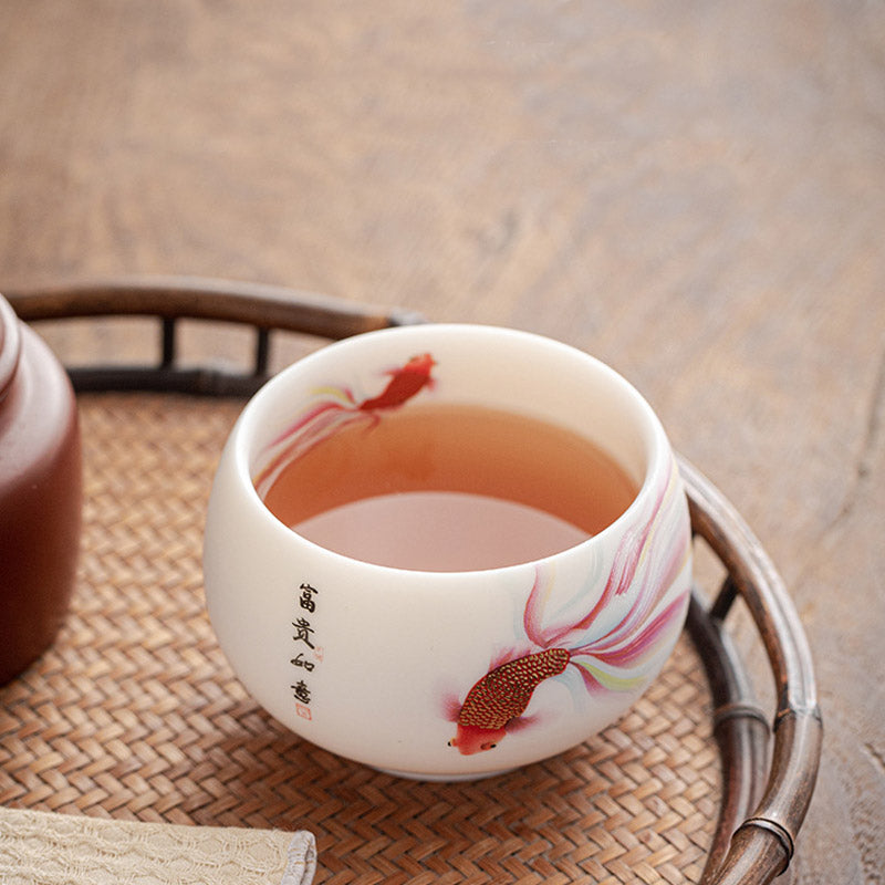 Buddha Stones Koi Fish White Porcelain Ceramic Teacup Kung Fu Tea Cup - image 7