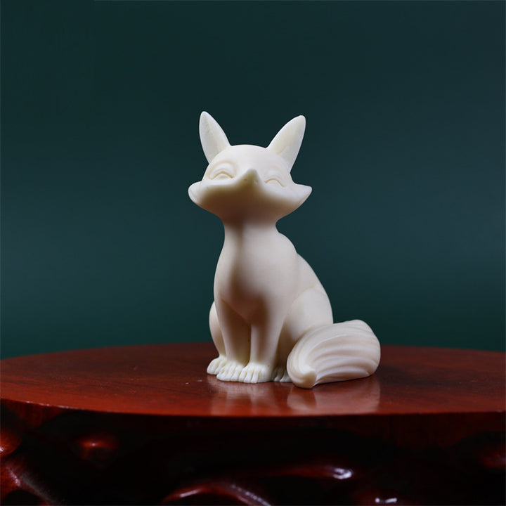Buddha Stones Mini Nine Tailed Fox Ivory Fruit Protection Home Decoration - Ivory Fruit Sitting Fox 5.2*5*8.2cm - image 0