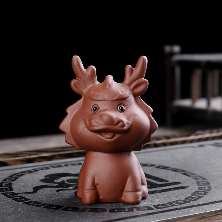 Buddha Stones Chinese Zodiac Purple Clay Wealth Ceramic Tea Pet Home Figurine Decoration - Dragon 3.6cm*5.7cm*7.9cm - image 1