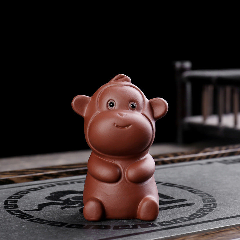Buddha Stones Chinese Zodiac Purple Clay Wealth Ceramic Tea Pet Home Figurine Decoration - Monkey 4.3cm*4.3cm*7.5cm - image 13