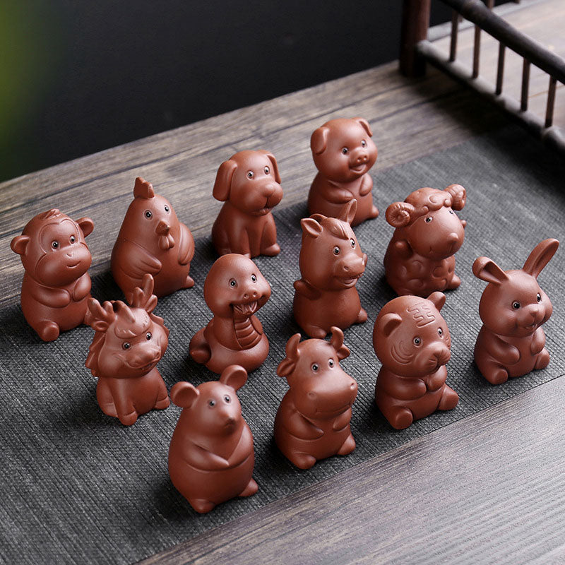 Buddha Stones Chinese Zodiac Purple Clay Wealth Ceramic Tea Pet Home Figurine Decoration - image 0