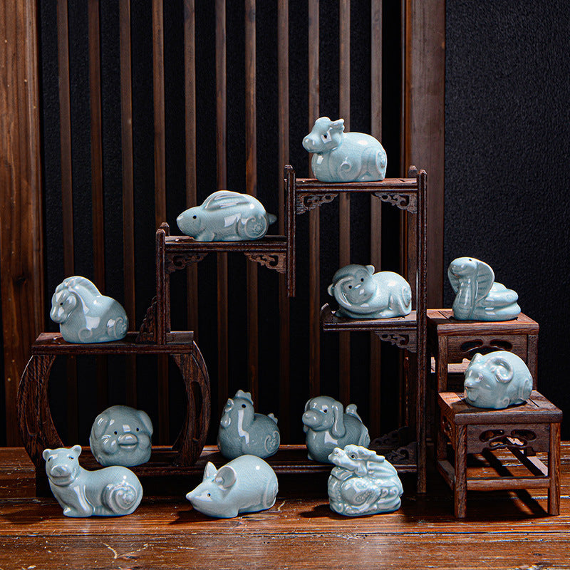 Buddha Stones Chinese Zodiac Wealth Ceramic Tea Pet Home Figurine Decoration - image 1