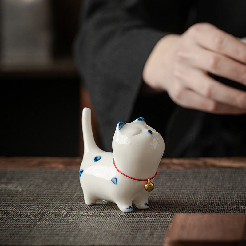 Buddha Stones Mini Lucky White Cat Kitten Tea Pet Ceramic Home Desk Figurine Decoration - image 1