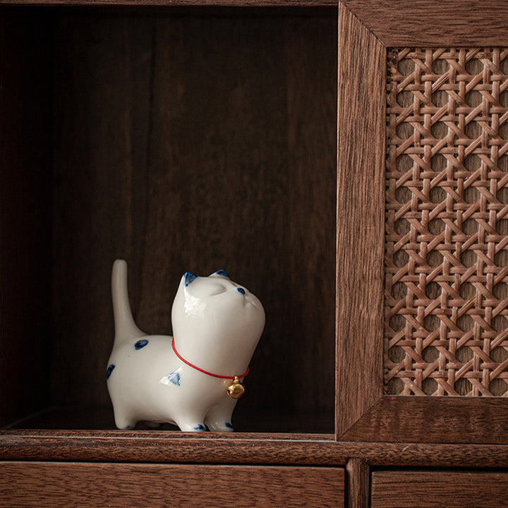 Buddha Stones Mini Lucky White Cat Kitten Tea Pet Ceramic Home Desk Figurine Decoration - image 4
