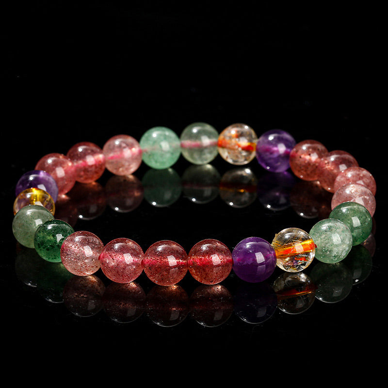 Buddha Stones Natural Multicolored Strawberry Quartz Love Healing Beaded Bracelet - 9mm(Wrist Circumference 14-16cm) - image 0