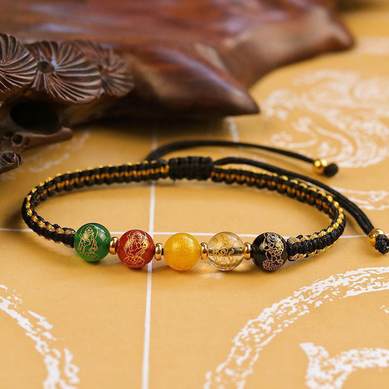 Buddha Stones Five Directions Gods of Wealth Agate Handmade Protection String Braid Bracelet - image 1