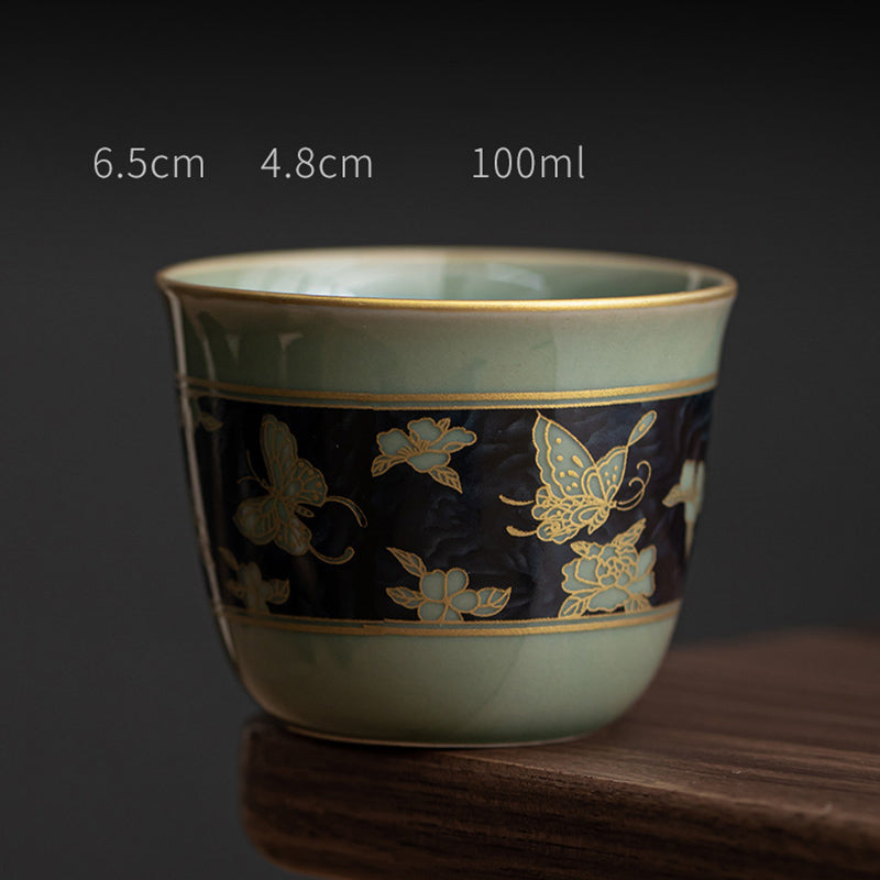 Buddha Stones Butterfly Flower Lotus Koi Fish Plum Blossom Ceramic Teacup Kung Fu Tea Cup 100ml - Butterfly Flower 6.5cm*4.8cm*100ml - image 1