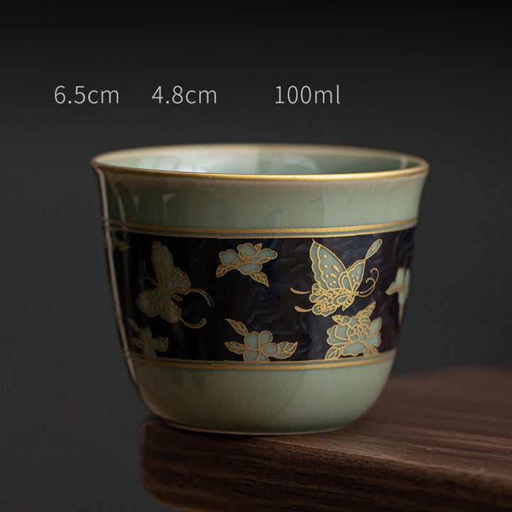 Buddha Stones Butterfly Flower Lotus Koi Fish Plum Blossom Ceramic Teacup Kung Fu Tea Cup 100ml - Butterfly Flower 6.5cm*4.8cm*100ml - image 1