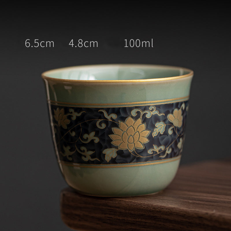 Buddha Stones Butterfly Flower Lotus Koi Fish Plum Blossom Ceramic Teacup Kung Fu Tea Cup 100ml - Golden Lotus 6.5cm*4.8cm*100ml - image 2