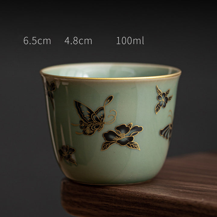Buddha Stones Butterfly Flower Lotus Koi Fish Plum Blossom Ceramic Teacup Kung Fu Tea Cup 100ml - Green Butterfly Flower 6.5cm*4.8cm*100ml - image 6