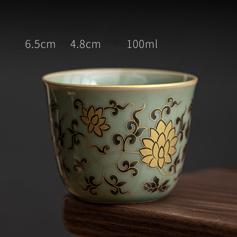 Buddha Stones Butterfly Flower Lotus Koi Fish Plum Blossom Ceramic Teacup Kung Fu Tea Cup 100ml - Green Golden Lotus 6.5cm*4.8cm*100ml - image 9