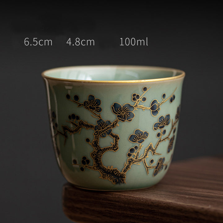 Buddha Stones Butterfly Flower Lotus Koi Fish Plum Blossom Ceramic Teacup Kung Fu Tea Cup 100ml - Green Plum Blossom 6.5cm*4.8cm*100ml - image 16