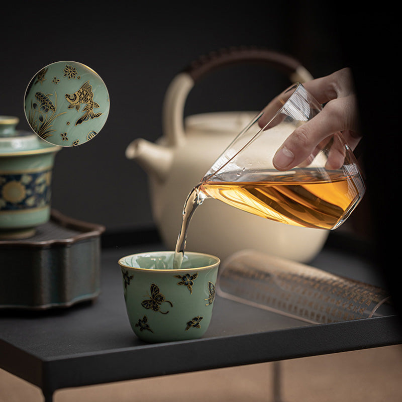 Buddha Stones Butterfly Flower Lotus Koi Fish Plum Blossom Ceramic Teacup Kung Fu Tea Cup 100ml - image 8