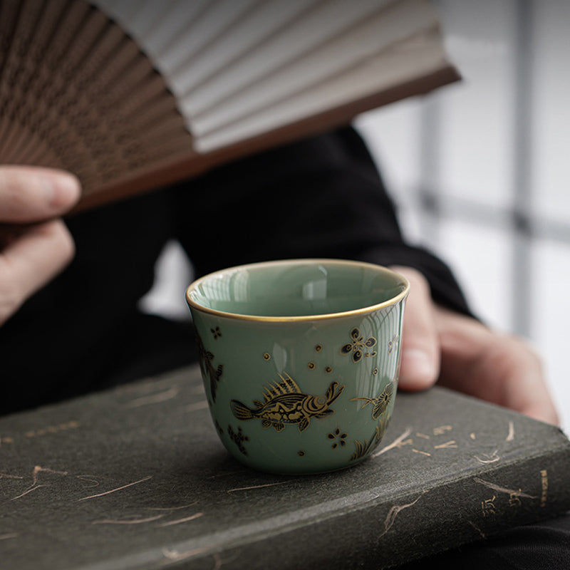 Buddha Stones Butterfly Flower Lotus Koi Fish Plum Blossom Ceramic Teacup Kung Fu Tea Cup 100ml - image 15