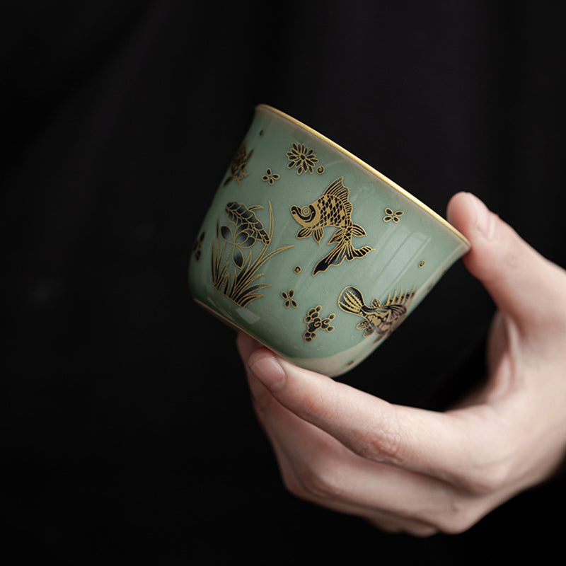 Buddha Stones Butterfly Flower Lotus Koi Fish Plum Blossom Ceramic Teacup Kung Fu Tea Cup 100ml - image 14