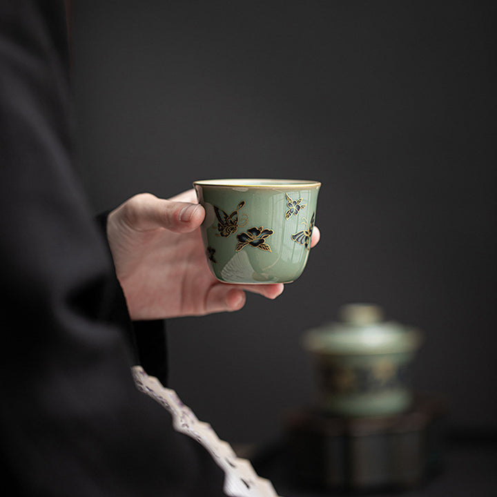 Buddha Stones Butterfly Flower Lotus Koi Fish Plum Blossom Ceramic Teacup Kung Fu Tea Cup 100ml - image 7