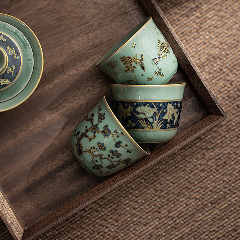 Buddha Stones Butterfly Flower Lotus Koi Fish Plum Blossom Ceramic Teacup Kung Fu Tea Cup 100ml - image 0