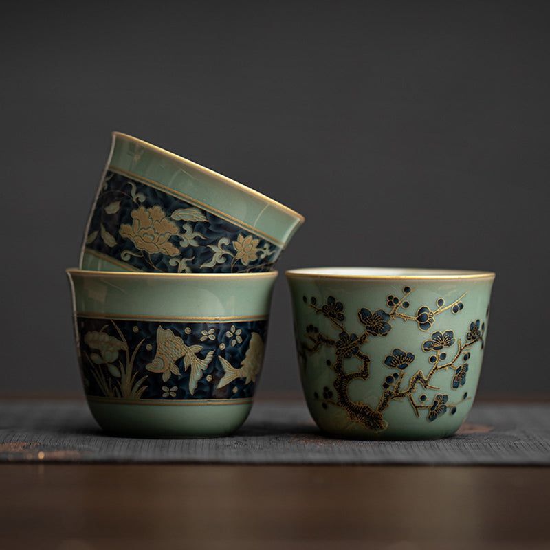 Buddha Stones Butterfly Flower Lotus Koi Fish Plum Blossom Ceramic Teacup Kung Fu Tea Cup 100ml - image 18