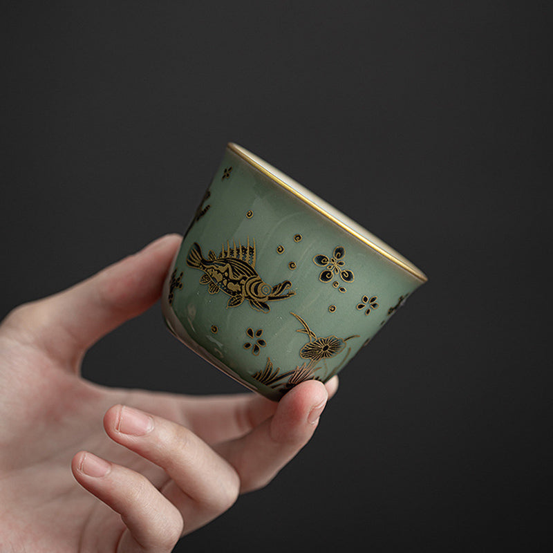 Buddha Stones Butterfly Flower Lotus Koi Fish Plum Blossom Ceramic Teacup Kung Fu Tea Cup 100ml - image 12