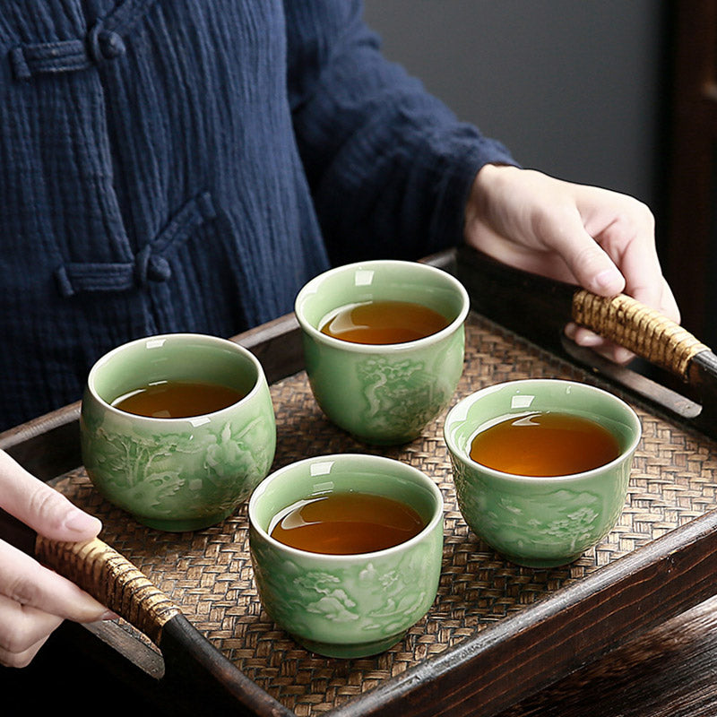 Buddha Stones Trees Pavilion Mountains Rivers Pine Ceramic Teacup Kung Fu Tea Cup - image 1