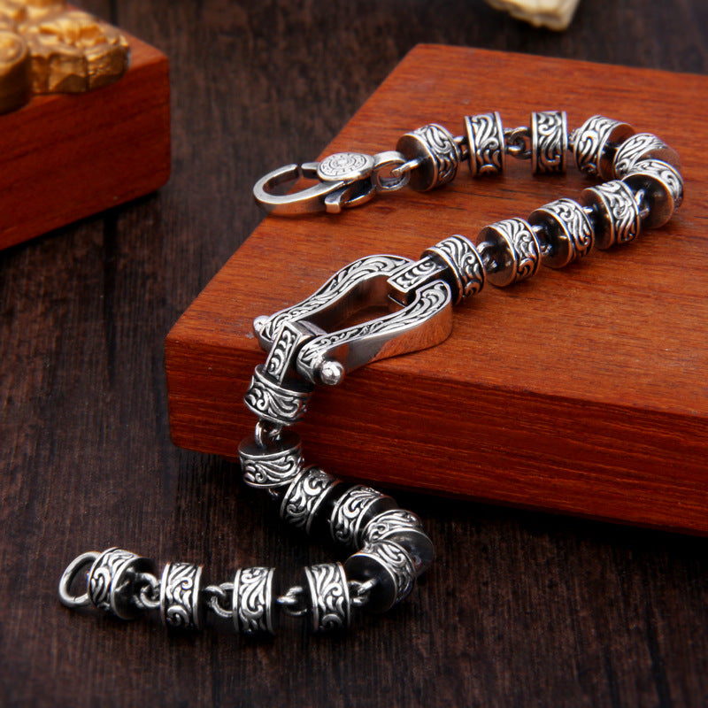 Buddha Stones Tang Dynasty Flower Design Copper Luck Buckle Bracelet - image 1