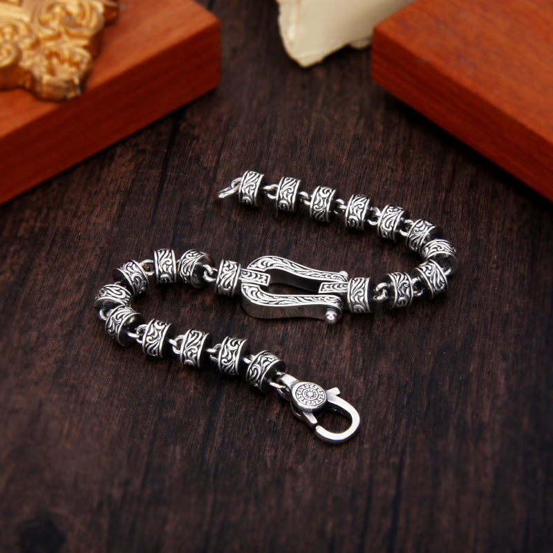 Buddha Stones Tang Dynasty Flower Design Copper Luck Buckle Bracelet - image 2