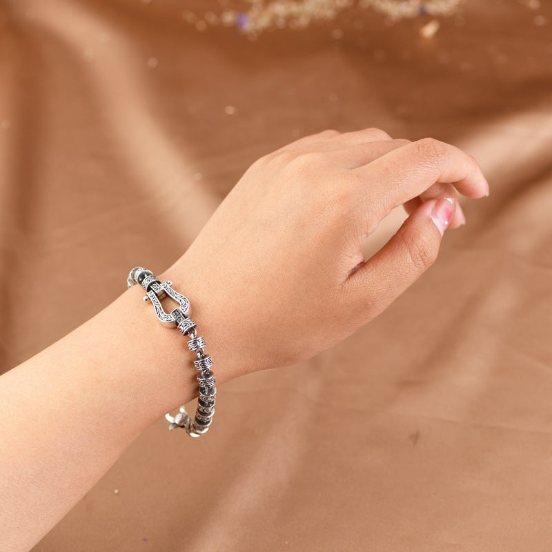 Buddha Stones Tang Dynasty Flower Design Copper Luck Buckle Bracelet - image 7