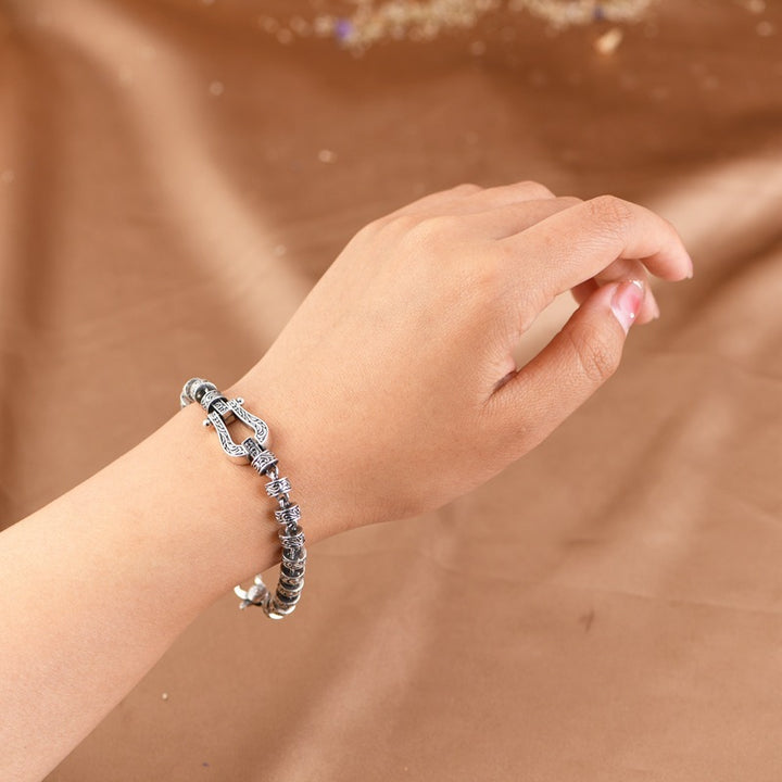 Buddha Stones Tang Dynasty Flower Design Copper Luck Buckle Bracelet - image 7