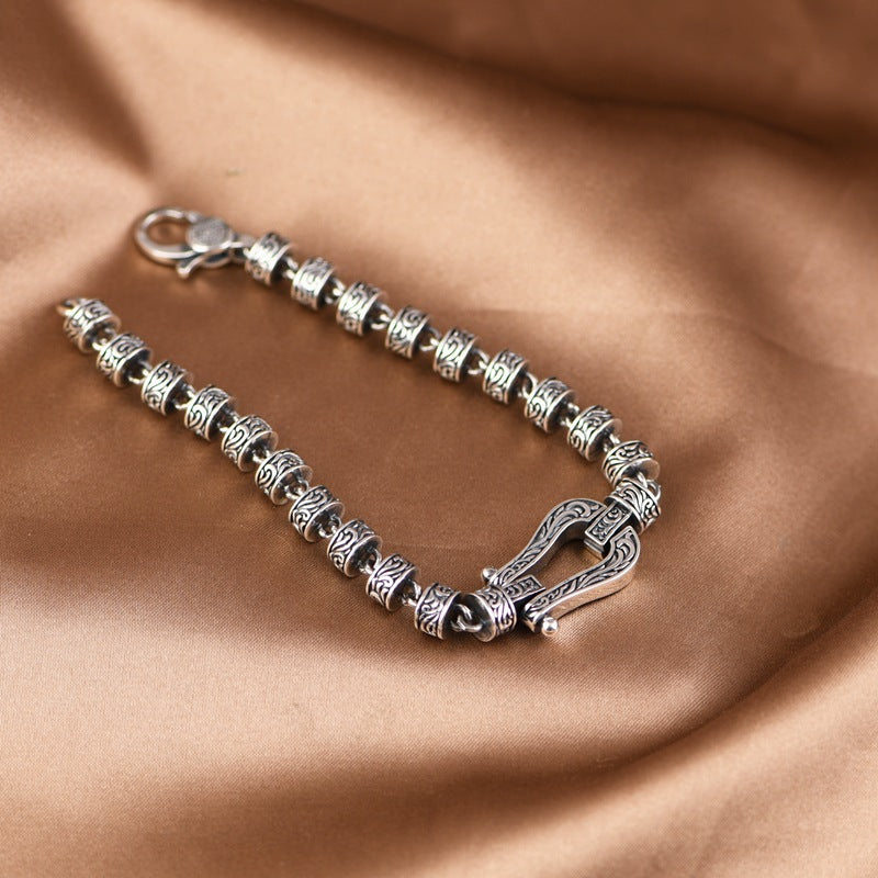 Buddha Stones Tang Dynasty Flower Design Copper Luck Buckle Bracelet - image 5