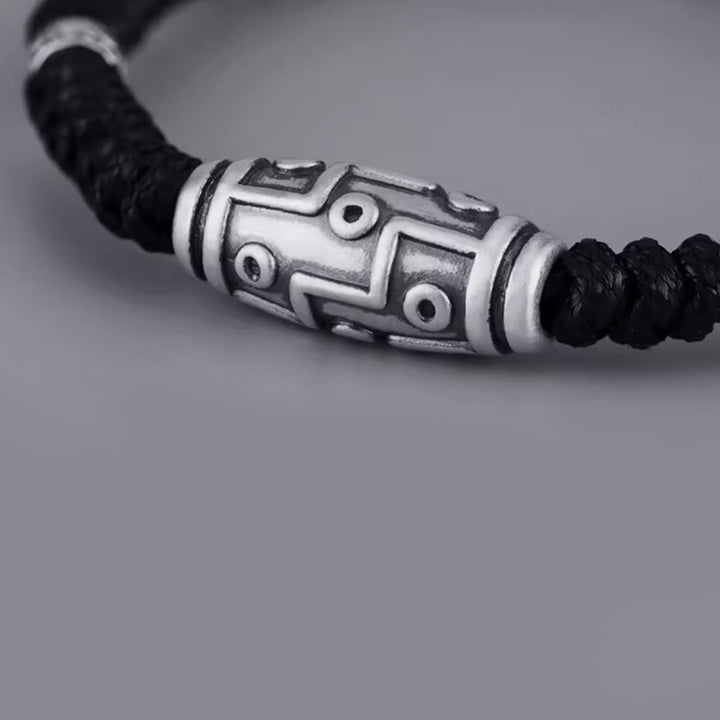 Buddha Stones 999 Sterling Silver Nine-Eye Dzi Bead Pattern Blessing Rope Bracelet - image 7