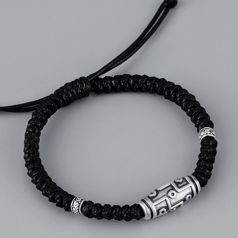 Buddha Stones 999 Sterling Silver Nine-Eye Dzi Bead Pattern Blessing Rope Bracelet - image 3