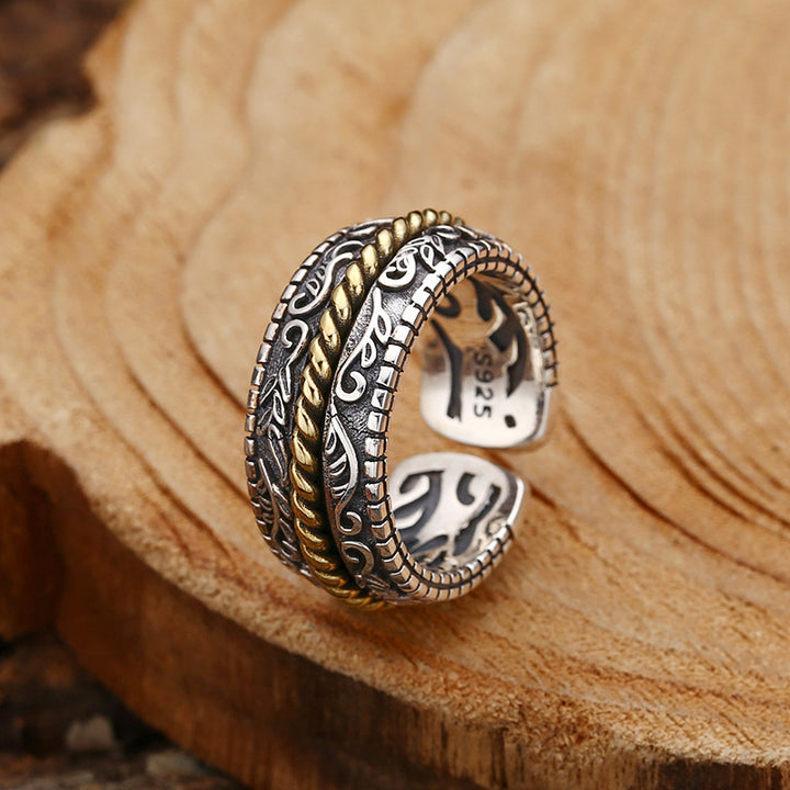 Buddha Stones 925 Sterling Silver Tang Dynasty Flower Design Luck Adjustable Ring - image 0