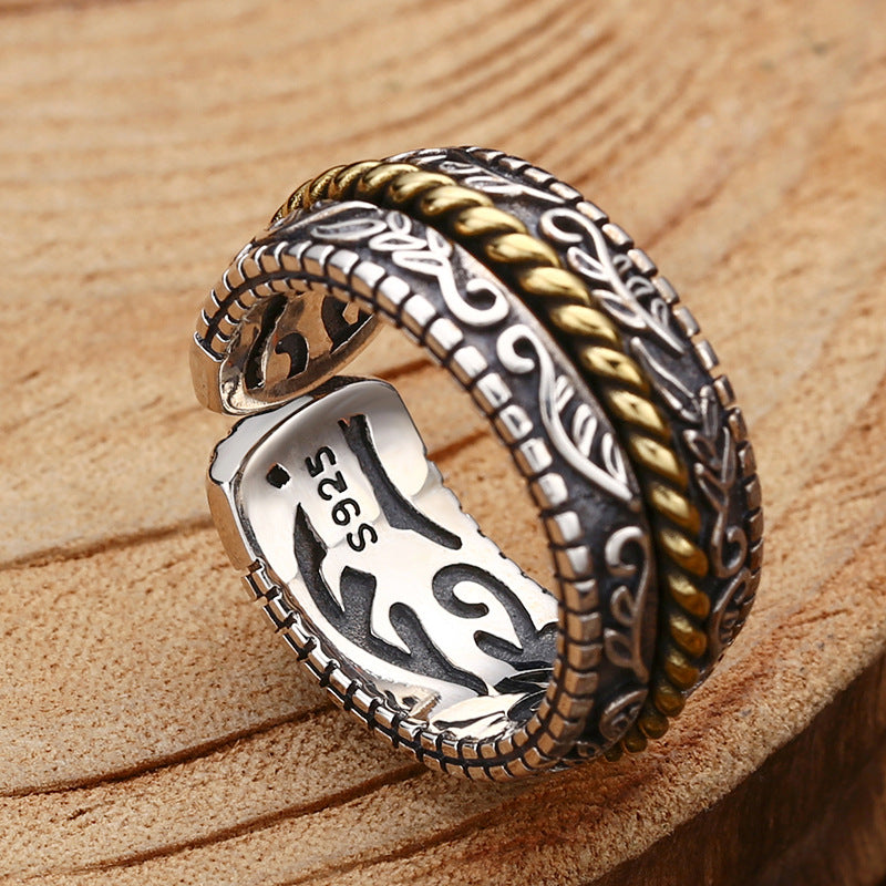 Buddha Stones 925 Sterling Silver Tang Dynasty Flower Design Luck Adjustable Ring - image 4