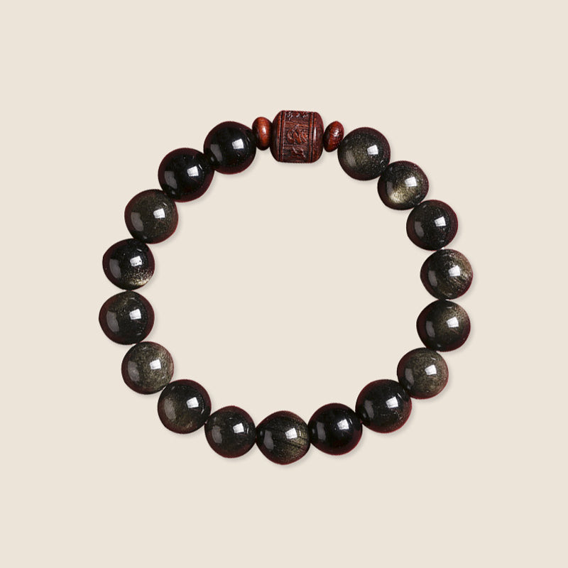 Buddha Stones Natural Gold Sheen Obsidian Rainbow Obsidian Om Mani Padme Hum Fu Character Healing Bracelet - image 11