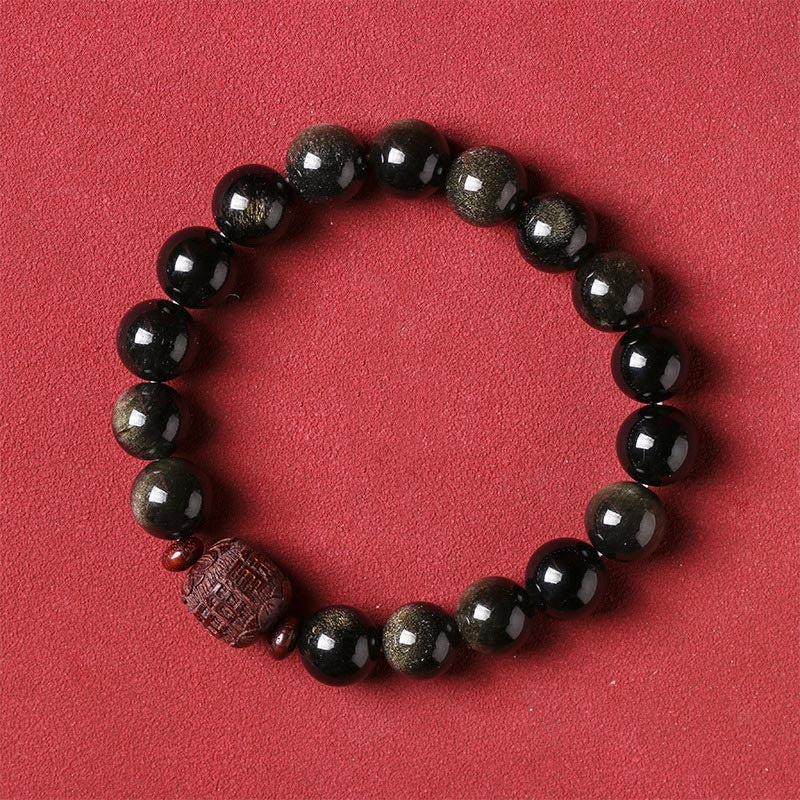 Buddha Stones Natural Gold Sheen Obsidian Rainbow Obsidian Om Mani Padme Hum Fu Character Healing Bracelet - image 21
