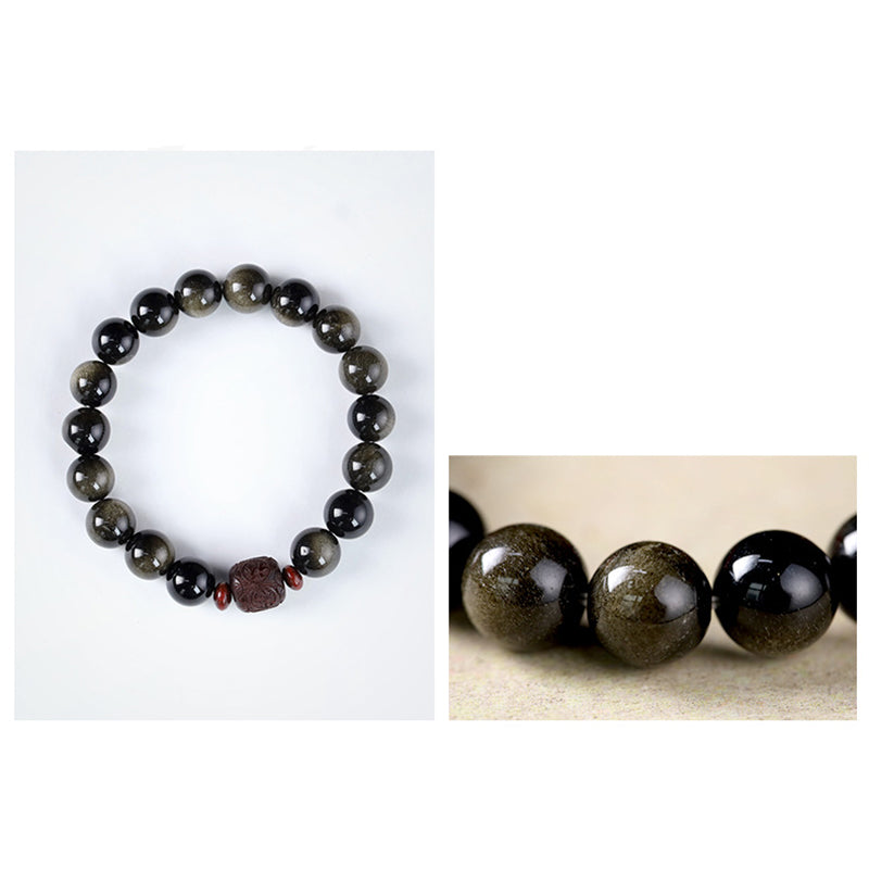 Buddha Stones Natural Gold Sheen Obsidian Rainbow Obsidian Om Mani Padme Hum Fu Character Healing Bracelet - image 16