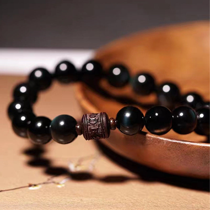 Buddha Stones Natural Gold Sheen Obsidian Rainbow Obsidian Om Mani Padme Hum Fu Character Healing Bracelet - image 29